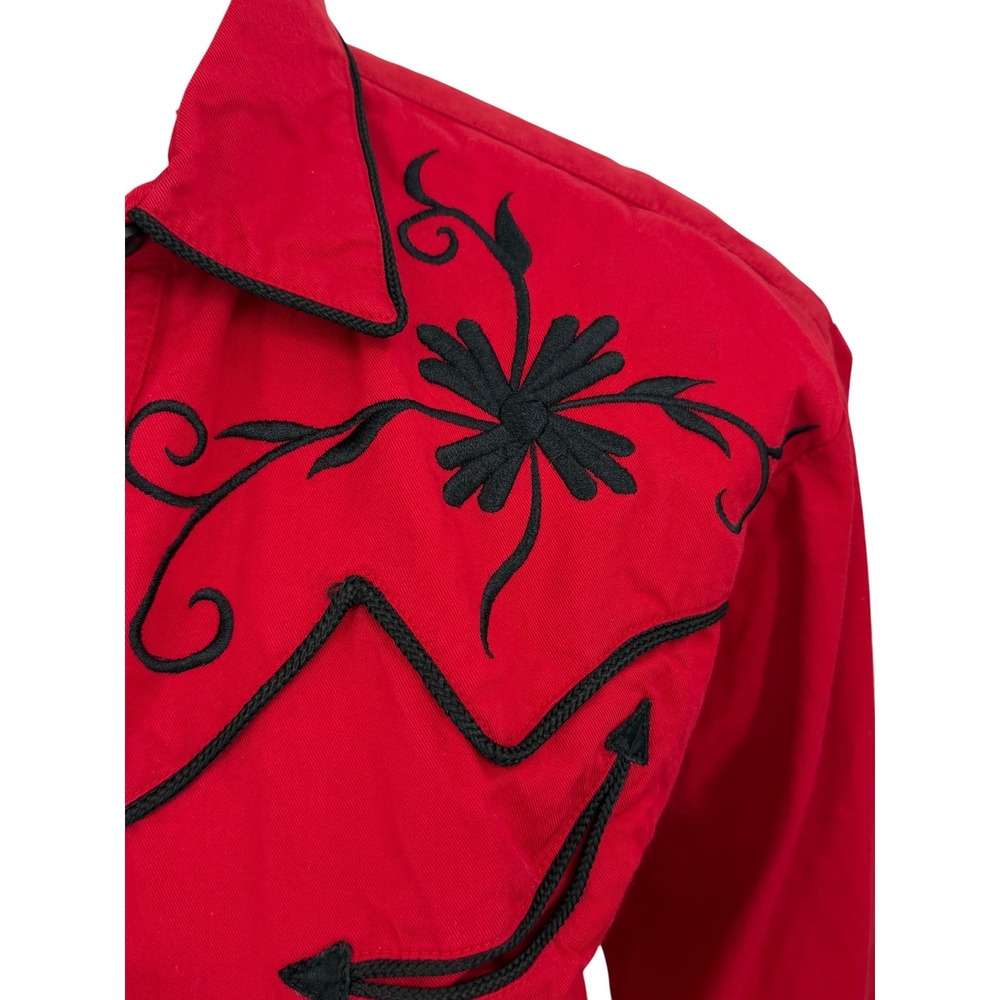 Panhandle Slim Western Shirt Women SZ L Red Floral Embroidery Pearl Snap Rodeo - Picture 6 of 12